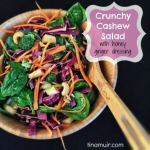 This Crunchy Cashew Salad with Honey Ginger Dressing is a great nutrient dense meal that elite runner Tina Muir enjoys to fuel her training.