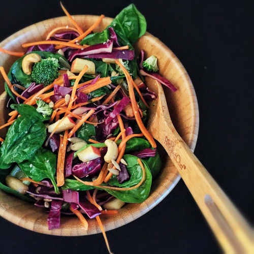 This Crunchy Cashew Salad with Honey Ginger Dressing is a great nutrient dense meal that elite runner Tina Muir enjoys to fuel her training.