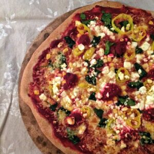 This delicious, healthy pizza is made with pureed beets instead of tomato sauce. Absolutely delicious, and a favorite of elite runner @tinamuir88