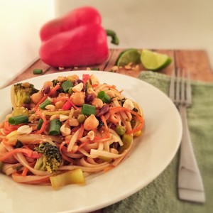 This vegetarian pad thai a great recovery meal for runners, made by elite runner Tina Muir.