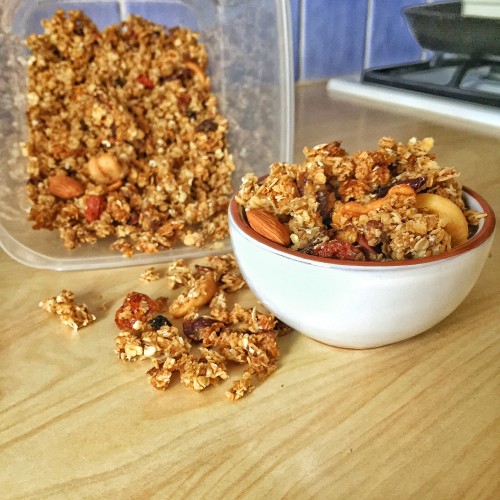 This Date and Nut Granola from elite runner Tina Muir is absolutely delicious, and perfect with milk, yogurt, on ice cream, or even just on its own. Yum!