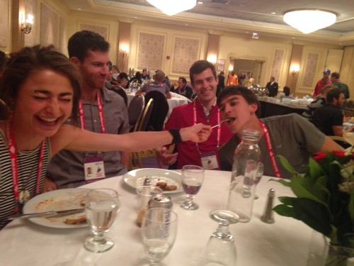 This is a picture from dinner at the Chicago Marathon. Patrick is on the right, and Alexi was feeding her "brother" as part of our dysfunctional family we made up that day....long story!