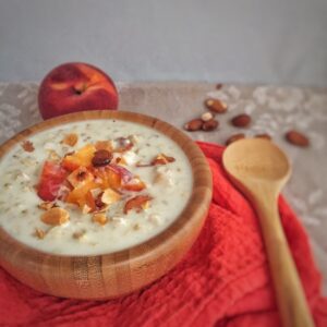 Peach and Almond Overnight Oats is a perfect breakfast to prepare the night before for a busy day. Packed with protein and fiber, this will keep you full all the way to lunch!